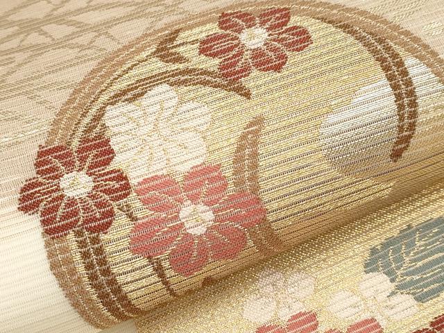 平和屋着物＊夏物　六通柄袋帯　色紙花丸文　金糸　正絹　逸品　未使用　CABK1858tx