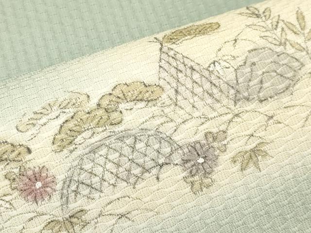 平和屋着物＊夏物　京の名門・菱屋六右ェ門　両面　太鼓柄袋帯　手描き　風景文　正絹　逸品　CABK1868tx