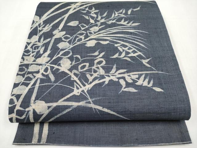 平和屋着物＊夏物　六通柄袋帯　作家物　ろうけつ染　枝葉文　麻　逸品　未使用　CABK1872tx