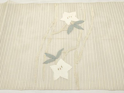 平和屋着物＊夏物　八寸名古屋帯　絽綴れ　流水草花文　金糸　正絹　逸品　CABK1882tx