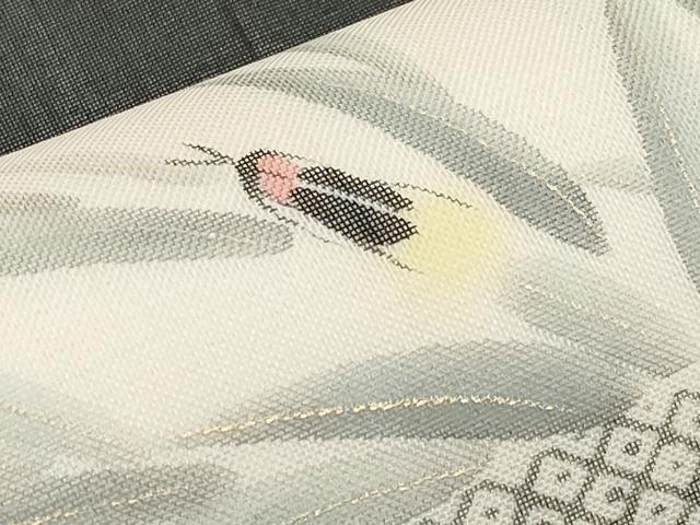 平和屋着物＊夏物　九寸名古屋帯　手描き　蛍　黒地　金彩　正絹　逸品　CABK1885tx