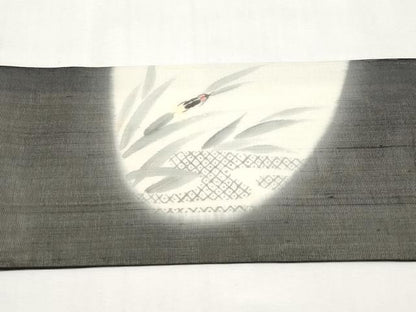 平和屋着物＊夏物　九寸名古屋帯　手描き　蛍　黒地　金彩　正絹　逸品　CABK1885tx