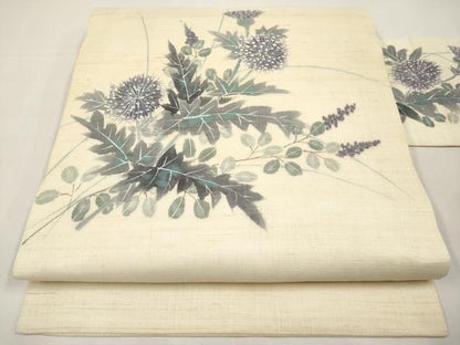 平和屋着物＊夏物　九寸名古屋帯　作家物　手描き　草花文　麻　逸品　CABK1909tx
