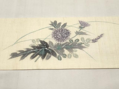 平和屋着物＊夏物　九寸名古屋帯　作家物　手描き　草花文　麻　逸品　CABK1909tx