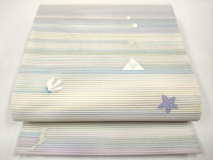 平和屋着物＊夏物　八寸名古屋帯　絽綴れ　人魚　貝　ヒトデ　金銀糸　正絹　逸品　未使用　CABK1911tx