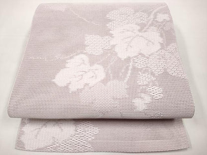 平和屋着物＊夏物　八寸名古屋帯　葡萄蔦の葉文　紅藤色　正絹　逸品　未使用　CABK1912tx
