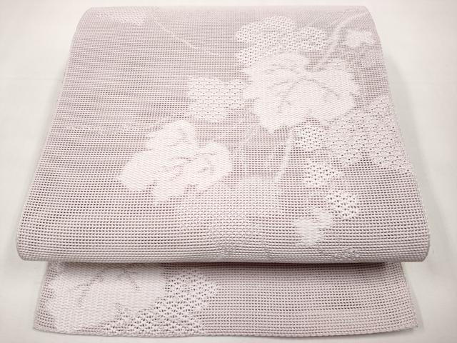 平和屋着物＊夏物　八寸名古屋帯　葡萄蔦の葉文　紅藤色　正絹　逸品　未使用　CABK1912tx