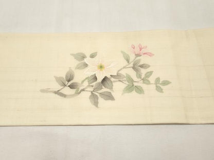 平和屋着物＊夏物　九寸名古屋帯　手描き　紬地　籬枝花文　正絹　逸品　未使用　CABK1913tx