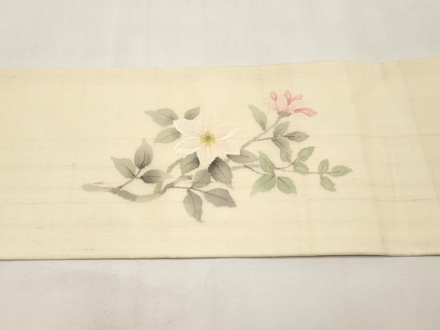 平和屋着物＊夏物　九寸名古屋帯　手描き　紬地　籬枝花文　正絹　逸品　未使用　CABK1913tx