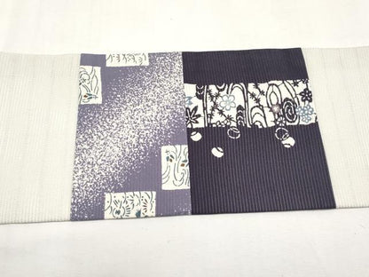 平和屋着物＊夏物　九寸名古屋帯　型染　切嵌　草花文　正絹　逸品　CABK1914tx