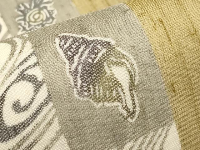 平和屋着物＊夏物　絹芭蕉　九寸名古屋帯　天然繭　紅型　貝殻　証紙付き　正絹　逸品　CABK1915tx