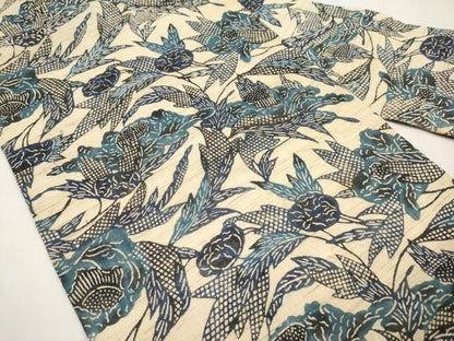平和屋着物＊夏物　九寸名古屋帯　本場琉球紅型　藍　枝花文　麻　逸品　CABK1916tx
