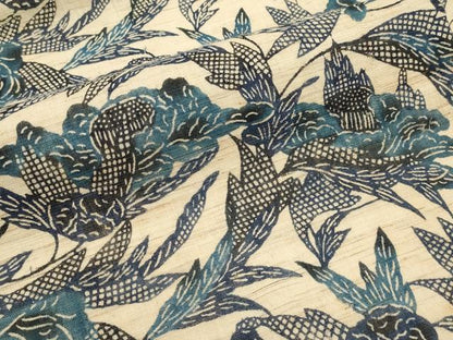 平和屋着物＊夏物　九寸名古屋帯　本場琉球紅型　藍　枝花文　麻　逸品　CABK1916tx