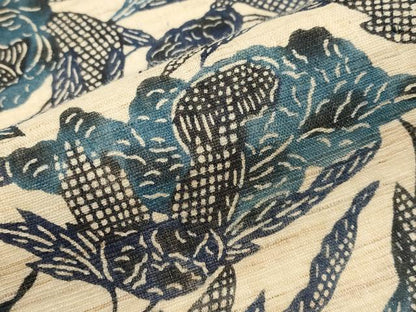 平和屋着物＊夏物　九寸名古屋帯　本場琉球紅型　藍　枝花文　麻　逸品　CABK1916tx