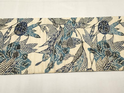 平和屋着物＊夏物　九寸名古屋帯　本場琉球紅型　藍　枝花文　麻　逸品　CABK1916tx