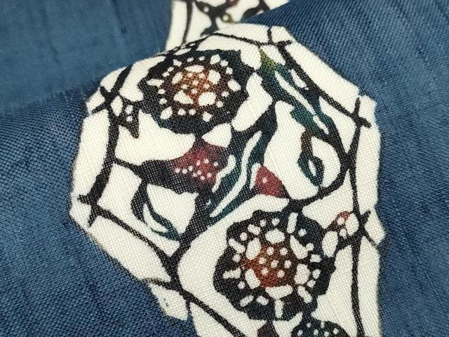 平和屋着物＊夏物　九寸開き名古屋帯　作家物　紬地　型染　草花文　正絹　逸品　CABK1920tx