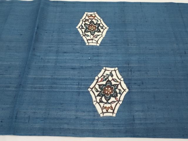 平和屋着物＊夏物　九寸開き名古屋帯　作家物　紬地　型染　草花文　正絹　逸品　CABK1920tx