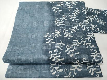 平和屋着物＊夏物　九寸名古屋帯　花倉織　唐草文　銀通し地　麻　逸品　CABK1932tx