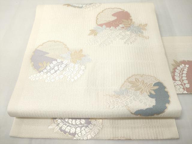 平和屋着物＊夏物　九寸名古屋帯　唐織　雪輪花文　金糸　正絹　逸品　CABK1933tx