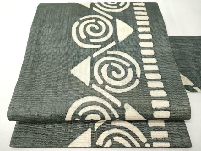 平和屋着物＊夏物　九寸名古屋帯　幾何学文様　麻　逸品　CABK1934tx