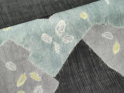 平和屋着物＊夏物　九寸名古屋帯　絞り　切嵌舞葉文　黒地　正絹　逸品　CABK1935tx