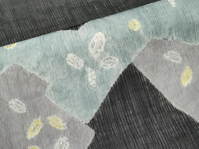 平和屋着物＊夏物　九寸名古屋帯　絞り　切嵌舞葉文　黒地　正絹　逸品　CABK1935tx