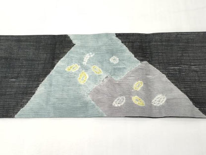 平和屋着物＊夏物　九寸名古屋帯　絞り　切嵌舞葉文　黒地　正絹　逸品　CABK1935tx