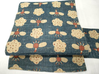 平和屋着物＊夏物　全通　九寸名古屋帯　型染め　舞花文　麻　逸品　CABK1936tx