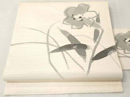 平和屋着物＊夏物　絽塩瀬　九寸名古屋帯　ろうけつ染　草花文　正絹　逸品　CABK1943tx
