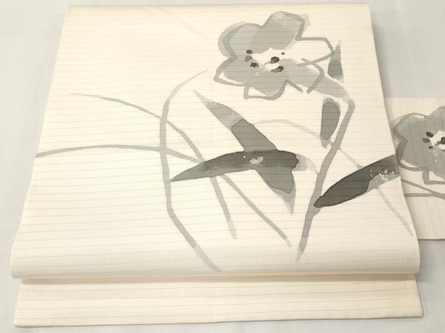 平和屋着物＊夏物　絽塩瀬　九寸名古屋帯　ろうけつ染　草花文　正絹　逸品　CABK1943tx