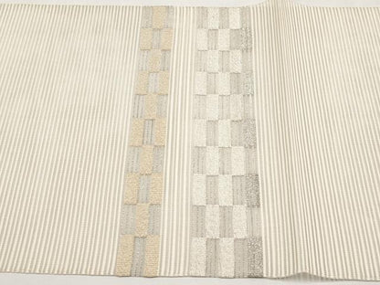 平和屋着物＊夏物　八寸名古屋帯　絽綴れ　市松菱文　金銀糸　正絹　逸品　CABK1946tx