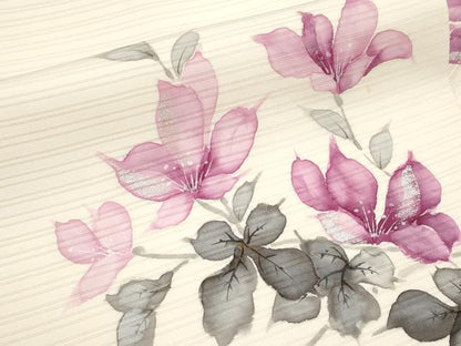 平和屋着物＊夏物　絽塩瀬　九寸名古屋帯　手描き　枝花文　銀彩　正絹　逸品　CABK1953tx