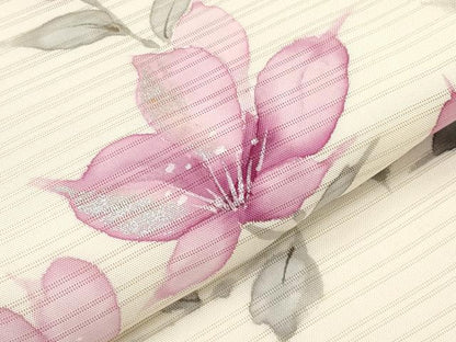 平和屋着物＊夏物　絽塩瀬　九寸名古屋帯　手描き　枝花文　銀彩　正絹　逸品　CABK1953tx