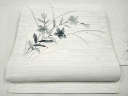 平和屋着物＊夏物　九寸名古屋帯　手描き　草花文　CABK1992tx