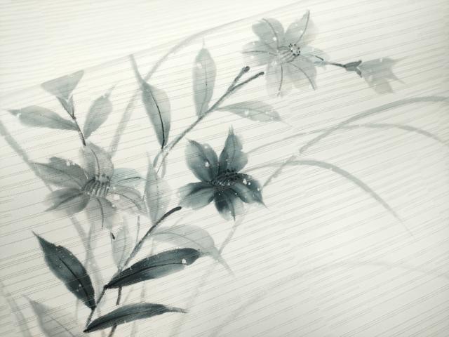 平和屋着物＊夏物　九寸名古屋帯　手描き　草花文　CABK1992tx