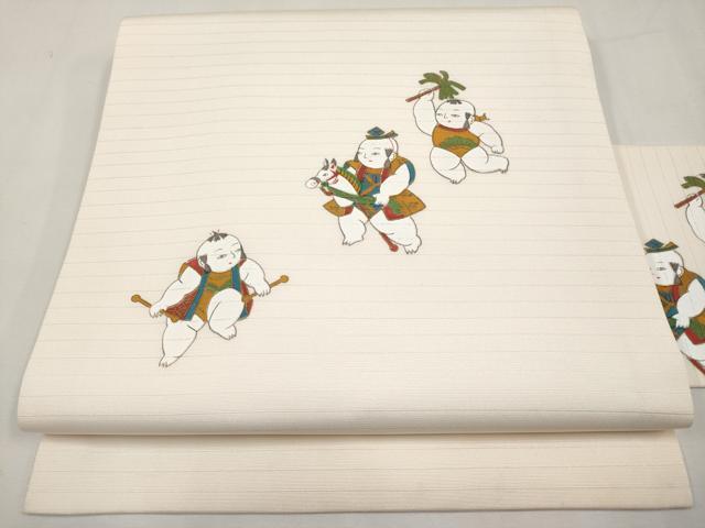 平和屋着物＊夏物　九寸名古屋帯　手描き　唐子　CABK1993tx