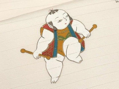平和屋着物＊夏物　九寸名古屋帯　手描き　唐子　CABK1993tx