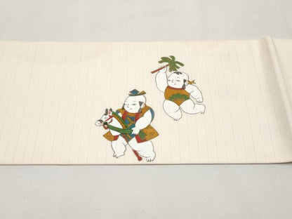 平和屋着物＊夏物　九寸名古屋帯　手描き　唐子　CABK1993tx