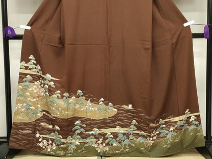 平和屋着物●色留訪問着　駒刺繍　風景松竹梅文　金彩　正絹　逸品　CABK2005gh