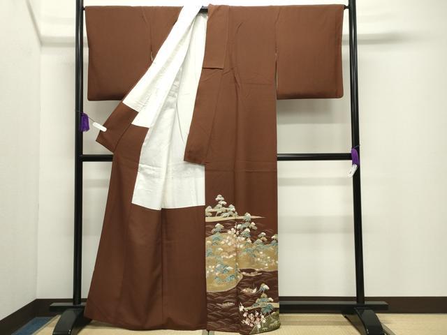 平和屋着物●色留訪問着　駒刺繍　風景松竹梅文　金彩　正絹　逸品　CABK2005gh