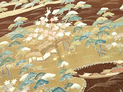 平和屋着物●色留訪問着　駒刺繍　風景松竹梅文　金彩　正絹　逸品　CABK2005gh