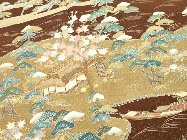平和屋着物●色留訪問着　駒刺繍　風景松竹梅文　金彩　正絹　逸品　CABK2005gh