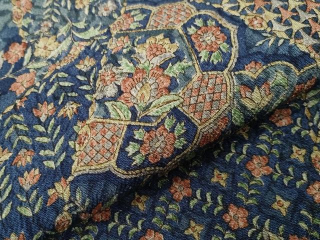 平和屋着物●二代目更甚　江戸更紗　小紋　切嵌更紗花唐草文　鬼しぼ縮緬　正絹　逸品　CABK2007gh