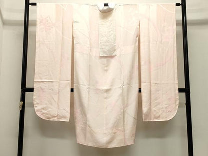 平和屋着物●振袖用長襦袢　無双仕立て　草花地紋　暈し染め　半衿刺繍　正絹　逸品　CABK2011gh