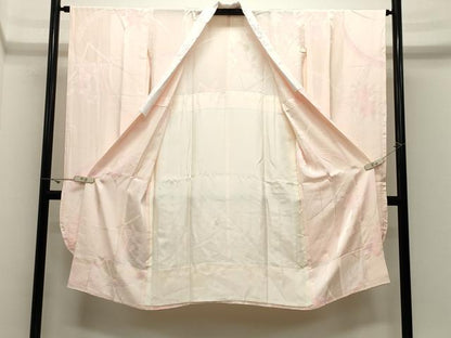 平和屋着物●振袖用長襦袢　無双仕立て　草花地紋　暈し染め　半衿刺繍　正絹　逸品　CABK2011gh