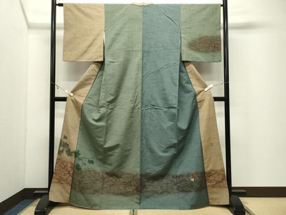 平和屋着物●訪問着　紬地　作家物　手描き　ろうけつ染　南天蔦の葉文　リス　正絹　逸品　CABK2013gh