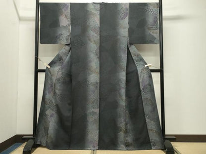 平和屋着物●江戸小紋　寄せ小紋柄　暈し染め　黒地　正絹　逸品　未使用　CABK2017gh