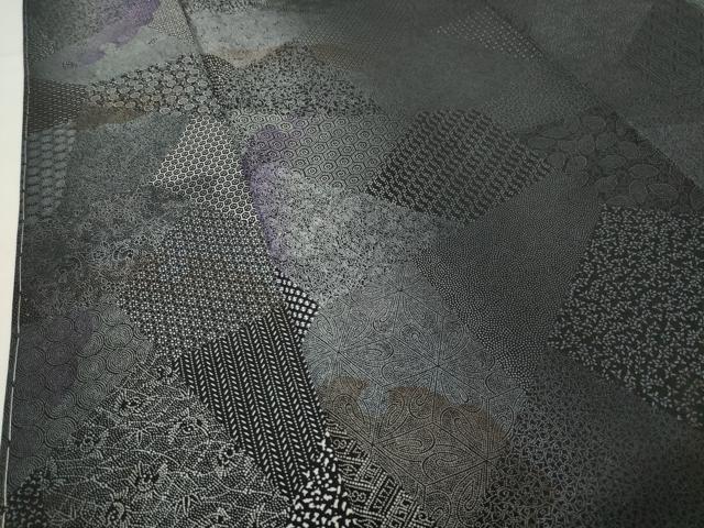 平和屋着物●江戸小紋　寄せ小紋柄　暈し染め　黒地　正絹　逸品　未使用　CABK2017gh