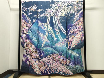 平和屋着物●豪華振袖　辻が花　絞り　暈し染め　銀通し地　正絹　逸品　CABK2020gh