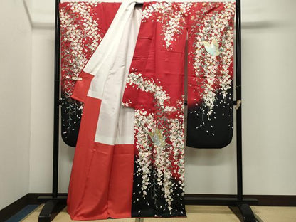 平和屋着物●豪華振袖　舞蝶枝垂れ桜文　暈し染め　金銀彩　正絹　逸品　CABK2021gh